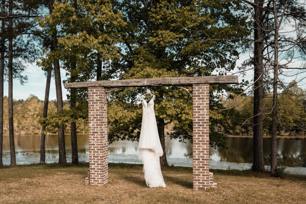 Wedding dress hanging at Rasberry Greene, Soso MS